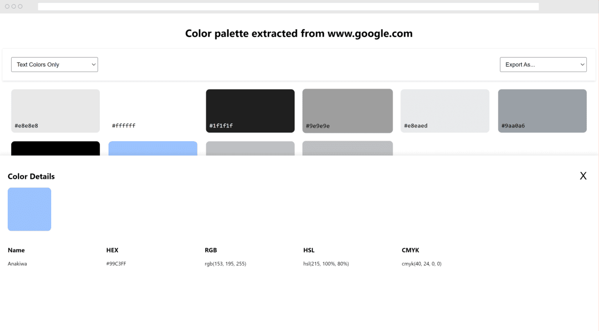 Palette details page